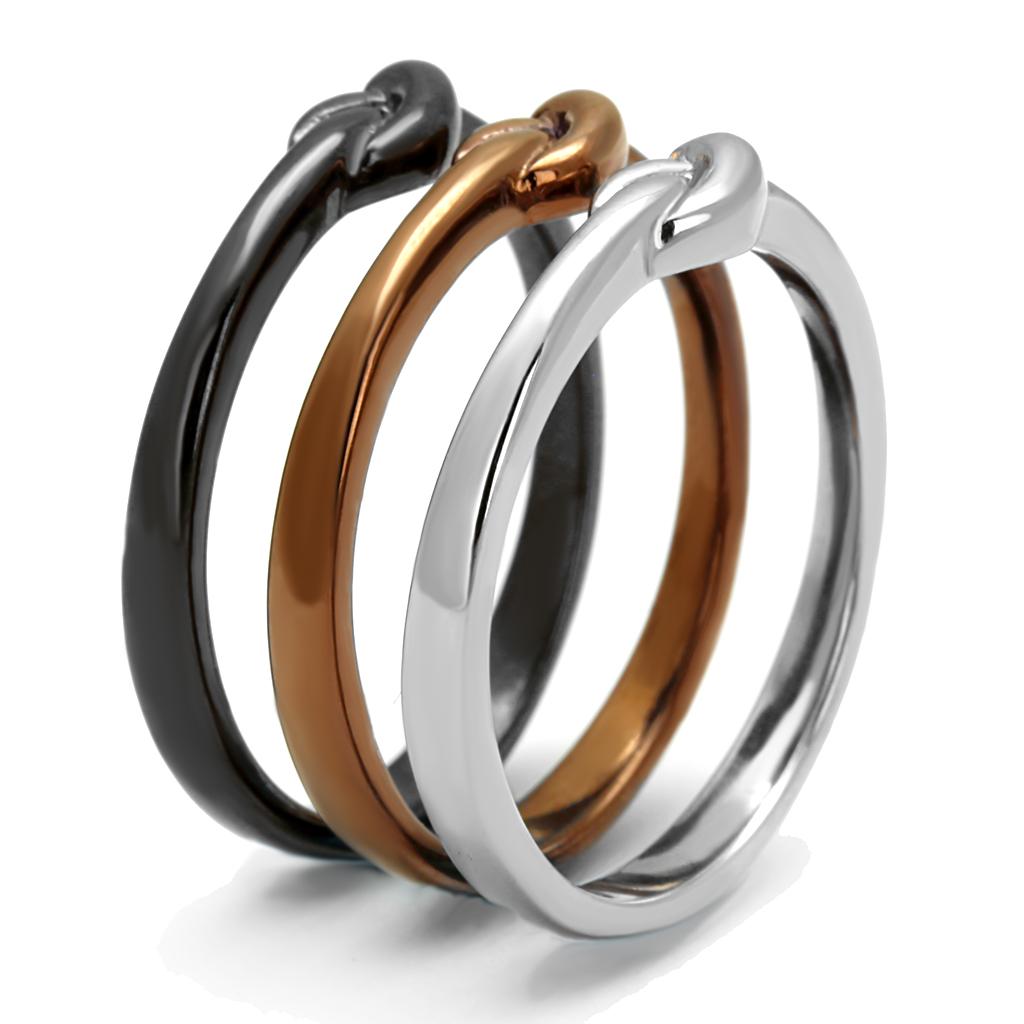 TK2648 - Three Tone IPï¼ˆIP Light Coffee & IP Light Black & High Polished) Stainless Steel Ring with No Stone