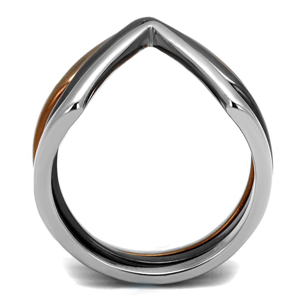 TK2649 - Three Tone IPï¼ˆIP Light Coffee & IP Light Black & High Polished) Stainless Steel Ring with No Stone