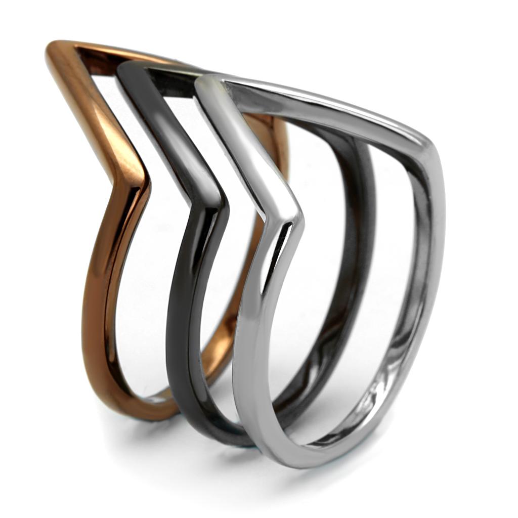 TK2649 - Three Tone IPï¼ˆIP Light Coffee & IP Light Black & High Polished) Stainless Steel Ring with No Stone