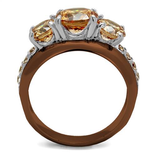 TK2656 - Two Tone IP Light Brown (IP Light coffee) Stainless Steel Ring with AAA Grade CZ  in Champagne