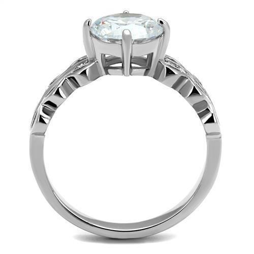 TK2658 - High polished (no plating) Stainless Steel Ring with AAA Grade CZ  in Clear