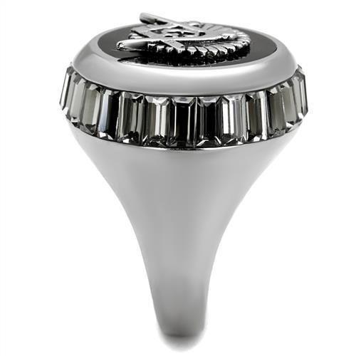 TK2666 - High polished (no plating) Stainless Steel Ring with Top Grade Crystal  in Jet