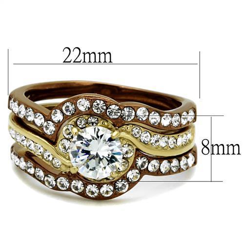 TK2669 - IP Gold & IP Light Brown (IP Light coffee) Stainless Steel Ring with AAA Grade CZ  in Clear