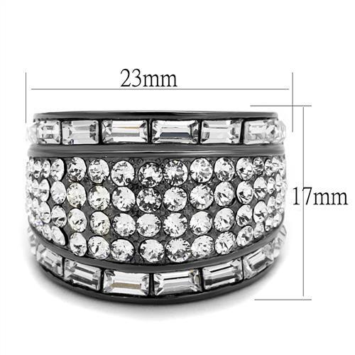 TK2673 - IP Light Black  (IP Gun) Stainless Steel Ring with Top Grade Crystal  in Clear