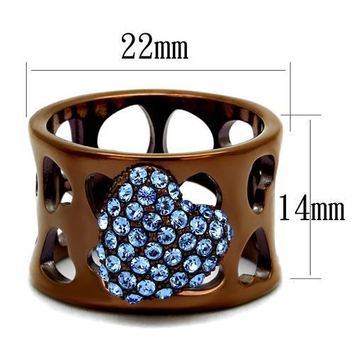 TK2676 - IP Coffee light Stainless Steel Ring with Top Grade Crystal  in Aquamarine