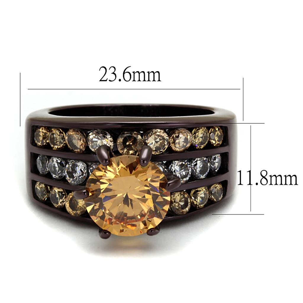 TK2681 - IP Dark Brown (IP coffee) Stainless Steel Ring with AAA Grade CZ  in Champagne