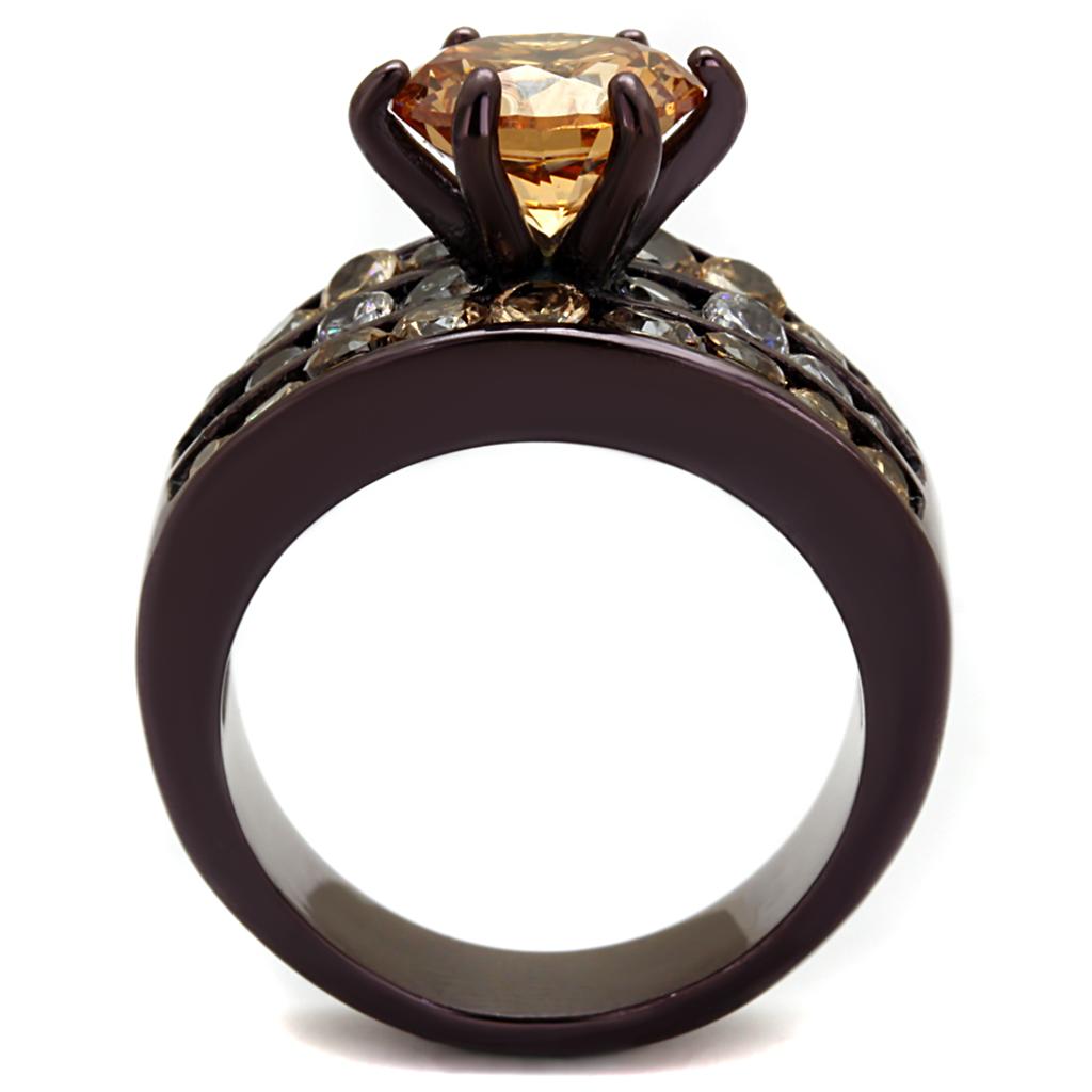 TK2681 - IP Dark Brown (IP coffee) Stainless Steel Ring with AAA Grade CZ  in Champagne