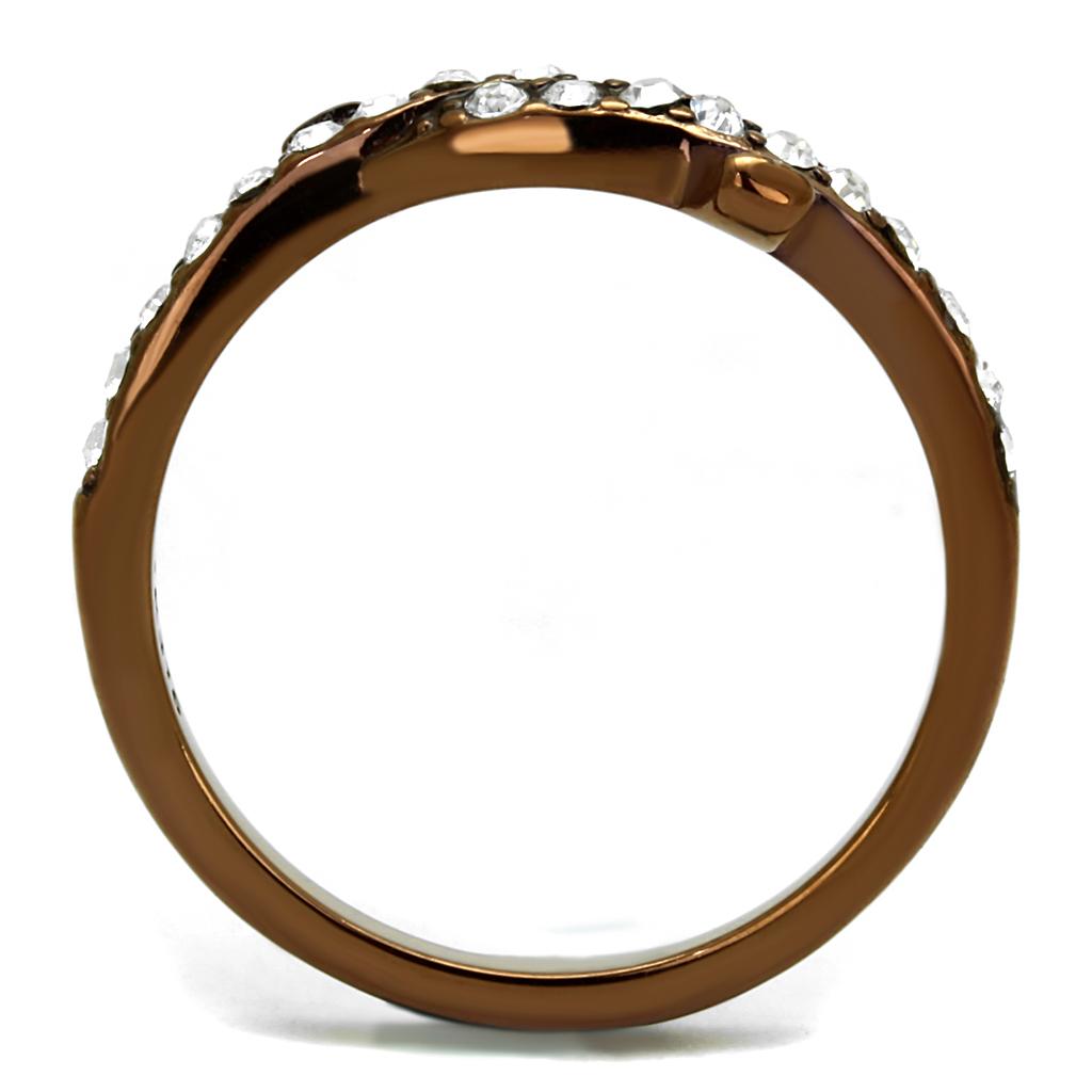 TK2687 - IP Coffee light Stainless Steel Ring with Top Grade Crystal  in Clear