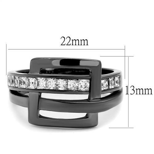 TK2690 - IP Light Black  (IP Gun) Stainless Steel Ring with AAA Grade CZ  in Clear