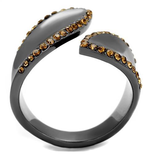 TK2692 - IP Light Black  (IP Gun) Stainless Steel Ring with Top Grade Crystal  in Smoked Quartz