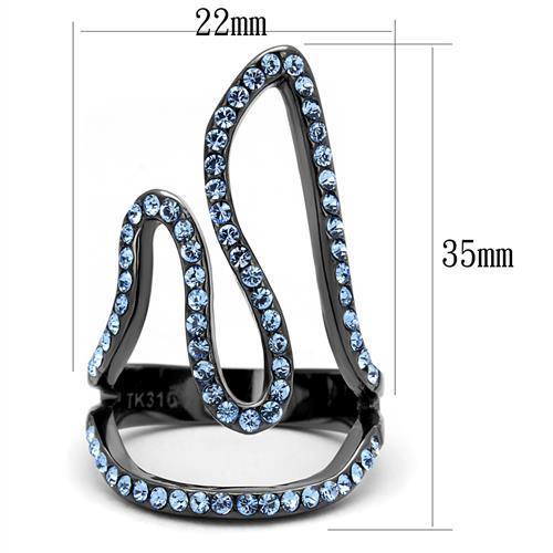 TK2695 - IP Light Black  (IP Gun) Stainless Steel Ring with Top Grade Crystal  in Aquamarine