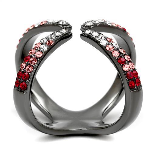 TK2696 - IP Light Black  (IP Gun) Stainless Steel Ring with Top Grade Crystal  in Multi Color