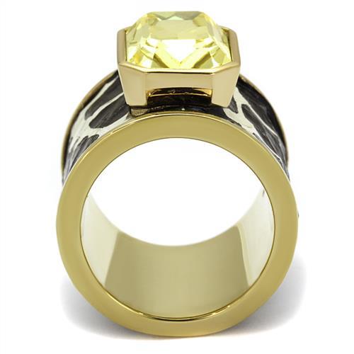 TK2701 - IP Gold(Ion Plating) Stainless Steel Ring with Top Grade Crystal  in Citrine Yellow