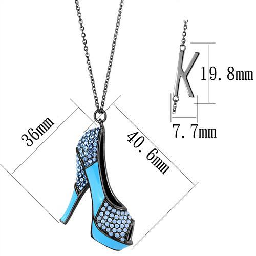 TK2704 - IP Light Black  (IP Gun) Stainless Steel Chain Pendant with Top Grade Crystal  in Aquamarine