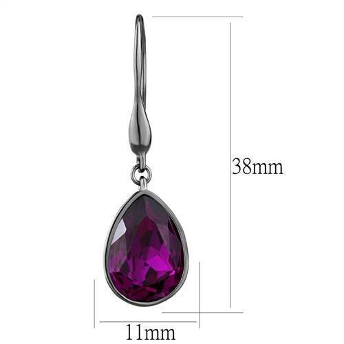 TK2705 - IP Light Black  (IP Gun) Stainless Steel Earrings with Top Grade Crystal  in Fuchsia