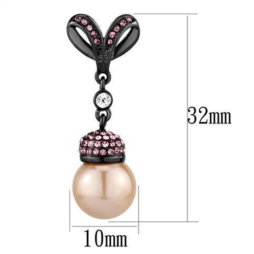 TK2710 - IP Light Black  (IP Gun) Stainless Steel Earrings with Synthetic Pearl in Rose