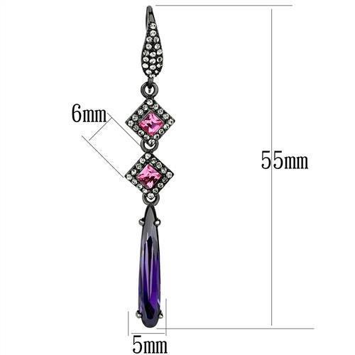 TK2712 - IP Light Black  (IP Gun) Stainless Steel Earrings with AAA Grade CZ  in Amethyst