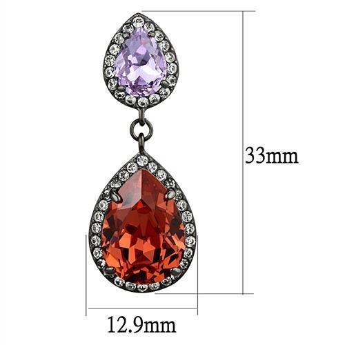 TK2725 - IP Light Black  (IP Gun) Stainless Steel Earrings with Top Grade Crystal  in Orange