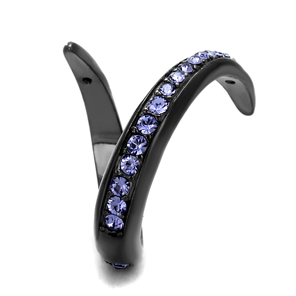 TK2732 - IP Light Black  (IP Gun) Stainless Steel Ring with Top Grade Crystal  in Tanzanite