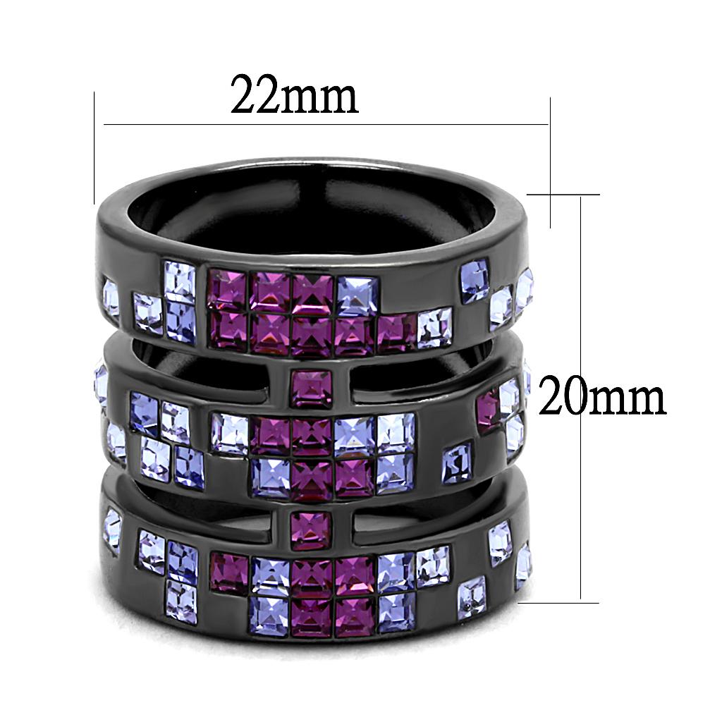 TK2734 - IP Light Black  (IP Gun) Stainless Steel Ring with Top Grade Crystal  in Multi Color