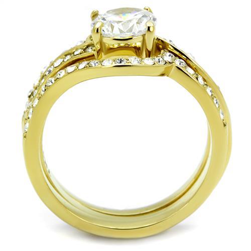 TK2742 - IP Gold(Ion Plating) Stainless Steel Ring with AAA Grade CZ  in Clear