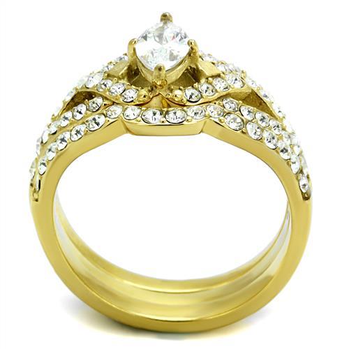 TK2743 - IP Gold(Ion Plating) Stainless Steel Ring with AAA Grade CZ  in Clear