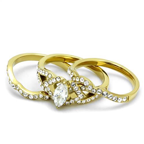 TK2743 - IP Gold(Ion Plating) Stainless Steel Ring with AAA Grade CZ  in Clear