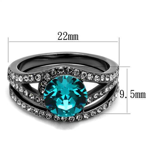 TK2744 - IP Light Black  (IP Gun) Stainless Steel Ring with Top Grade Crystal  in Blue Zircon