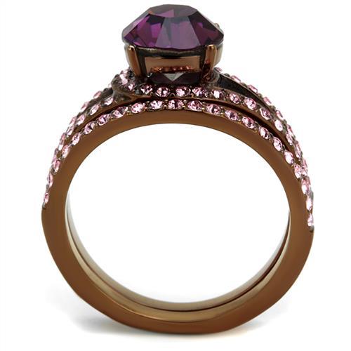 TK2745 - IP Coffee light Stainless Steel Ring with Top Grade Crystal  in Amethyst