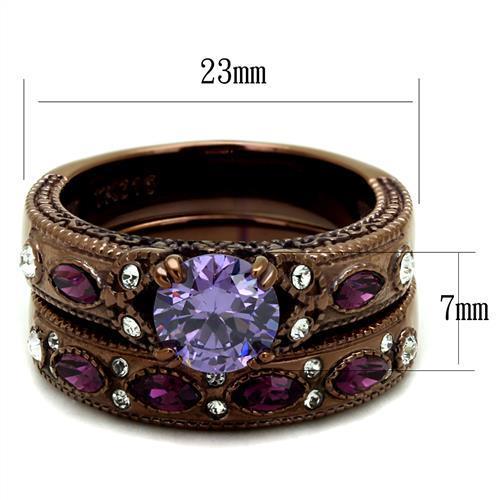 TK2746 - IP Coffee light Stainless Steel Ring with AAA Grade CZ  in Amethyst