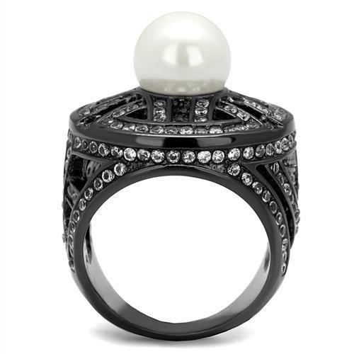 TK2771 - IP Light Black  (IP Gun) Stainless Steel Ring with Synthetic Pearl in White