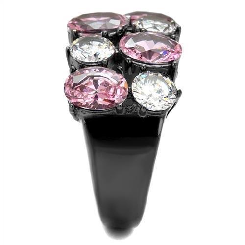 TK2776 - IP Light Black  (IP Gun) Stainless Steel Ring with AAA Grade CZ  in Rose