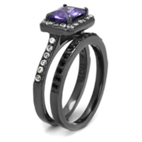 TK2778 - IP Light Black  (IP Gun) Stainless Steel Ring with AAA Grade CZ  in Tanzanite