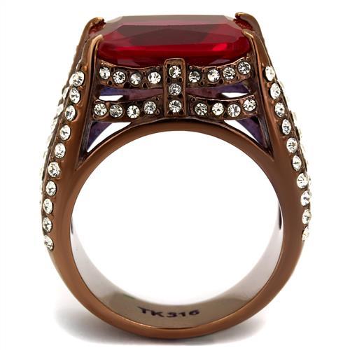 TK2779 - IP Coffee light Stainless Steel Ring with Synthetic Synthetic Glass in Garnet