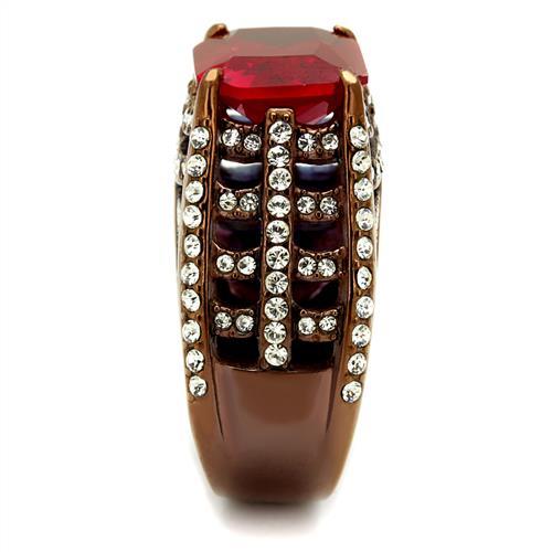 TK2779 - IP Coffee light Stainless Steel Ring with Synthetic Synthetic Glass in Garnet