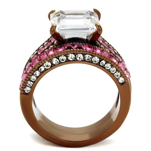 TK2782 - IP Coffee light Stainless Steel Ring with AAA Grade CZ  in Clear