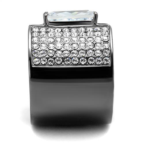 TK2798 - IP Light Black  (IP Gun) Stainless Steel Ring with AAA Grade CZ  in Clear