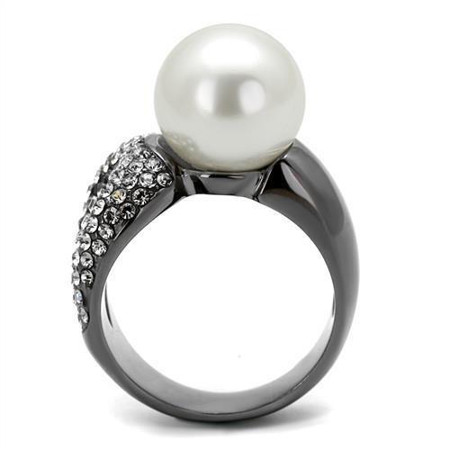 TK2800 - IP Light Black  (IP Gun) Stainless Steel Ring with Synthetic Pearl in White