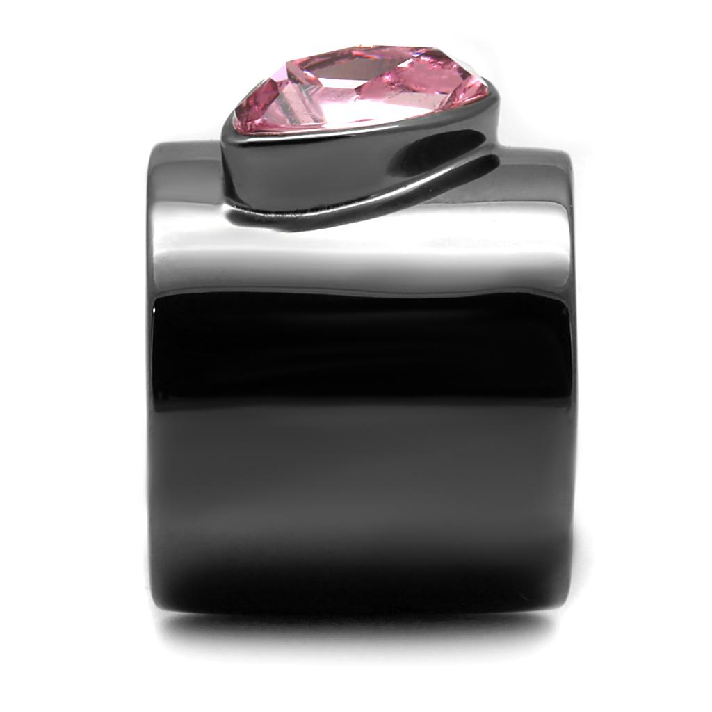 TK2829 - IP Light Black  (IP Gun) Stainless Steel Ring with Top Grade Crystal  in Light Rose