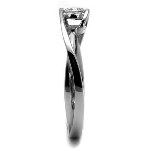 TK2835 - High polished (no plating) Stainless Steel Ring with AAA Grade CZ  in Clear