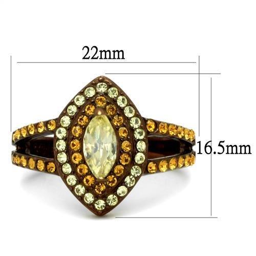 TK2838 - IP Coffee light Stainless Steel Ring with AAA Grade CZ  in Citrine Yellow