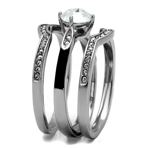 TK2843 - High polished (no plating) Stainless Steel Ring with Top Grade Crystal  in Clear