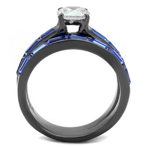 TK2845 - IP Light Black  (IP Gun) Stainless Steel Ring with AAA Grade CZ  in Clear