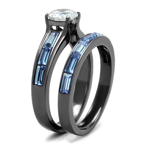 TK2845 - IP Light Black  (IP Gun) Stainless Steel Ring with AAA Grade CZ  in Clear