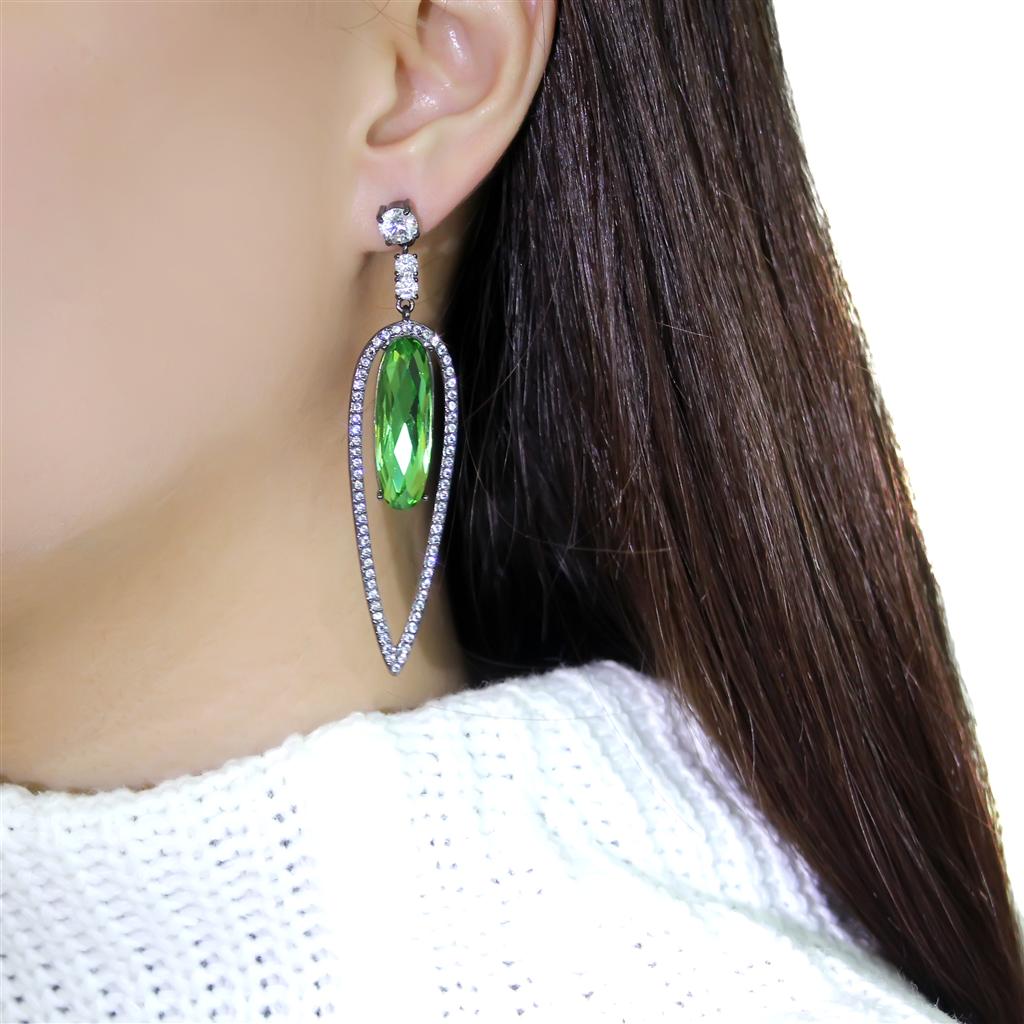 TK2846 - IP Light Black  (IP Gun) Stainless Steel Earrings with Top Grade Crystal  in Peridot