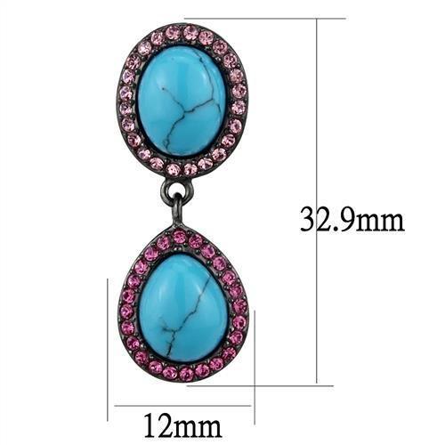 TK2847 - IP Light Black  (IP Gun) Stainless Steel Earrings with Synthetic Turquoise in Sea Blue