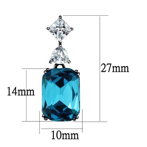 TK2848 - IP Light Black  (IP Gun) Stainless Steel Earrings with Top Grade Crystal  in Blue Zircon