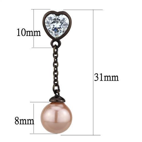 TK2850 - IP Dark Brown (IP coffee) Stainless Steel Earrings with Synthetic Pearl in Light Rose