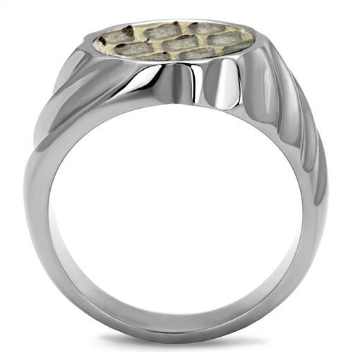 TK2859 - High polished (no plating) Stainless Steel Ring with Leather  in Animal pattern