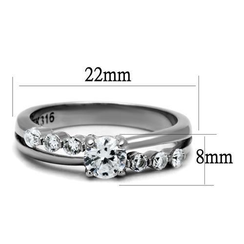 TK2865 - High polished (no plating) Stainless Steel Ring with AAA Grade CZ  in Clear